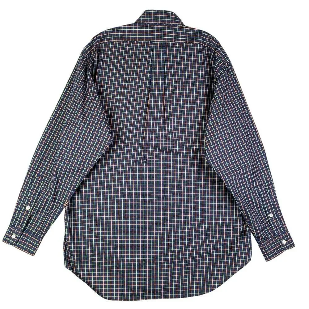 Polo Ralph Lauren Oxford Shirt Men's Medium M Navy Blue Plaid LS Button Down